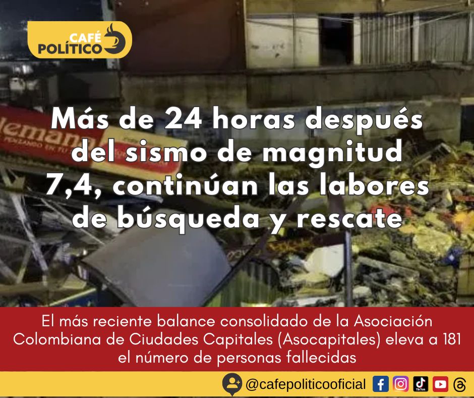 Terremoto en Colombia deja 181 muertos: Cali y Pereira concentran la mayor afectación