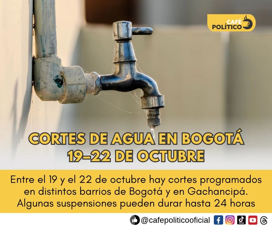 Cortes de agua en Bogotá del 19 al 22 de octubre: barrios y horarios