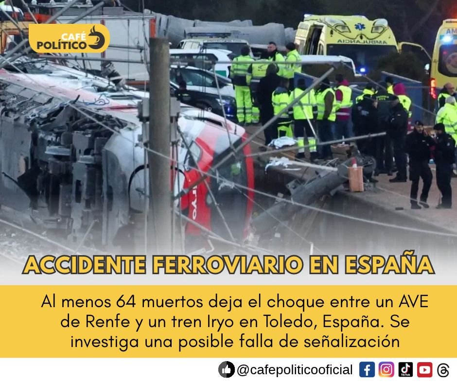 Accidente de trenes en España deja 64 muertos en Toledo