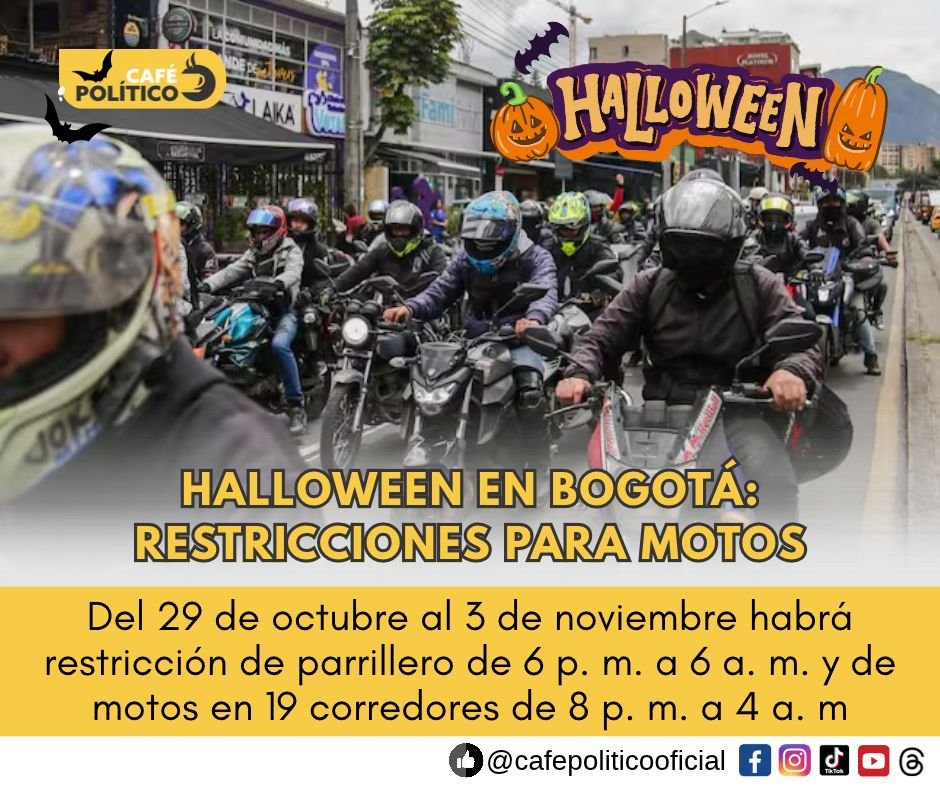 Halloween en Bogotá: horarios, vías y restricciones para motos en 2026