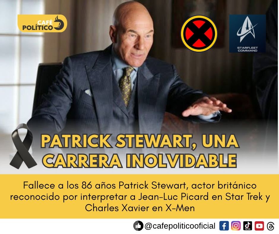 Murió Patrick Stewart, actor de Star Trek y X-Men, a los 86 años