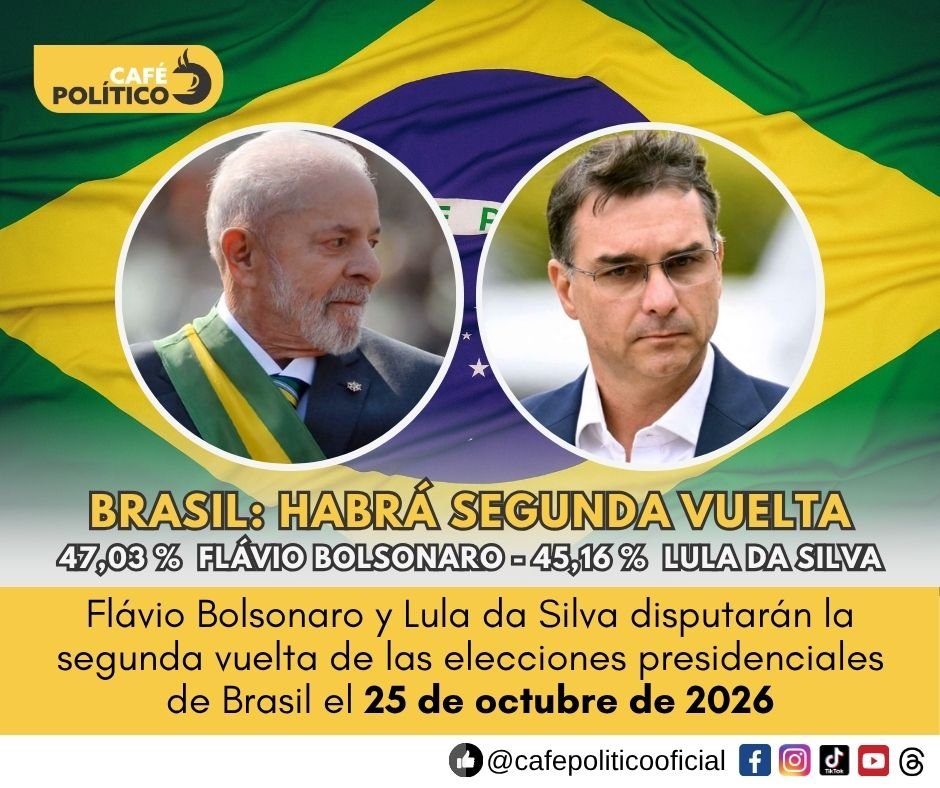 Flávio Bolsonaro y Lula disputarán la Presidencia de Brasil en segunda vuelta